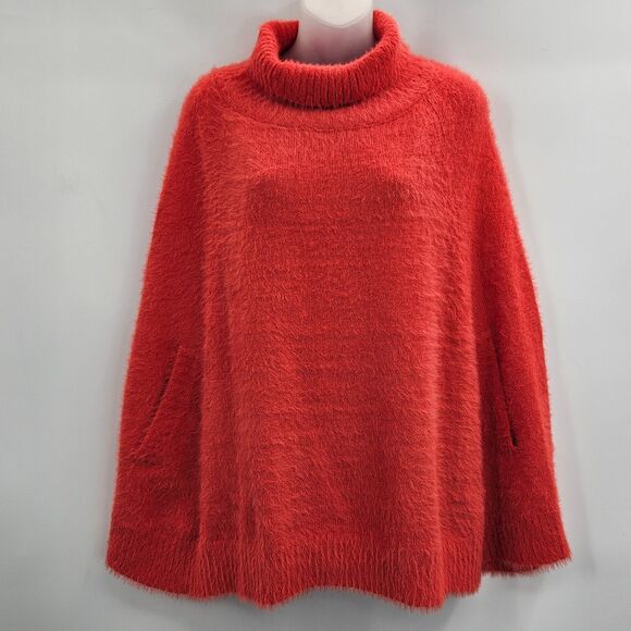NWT Mersea Chalet Poncho Sweater Size Petite Orange Soft Fuzzy Cozy - Picture 2 of 10